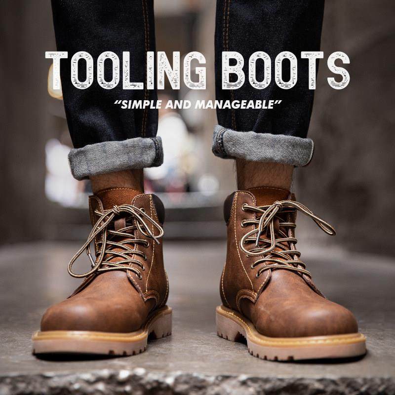 MYCOLEN轻奢品牌马丁靴男士秋冬时尚美式覆古中帮短靴高帮工装靴