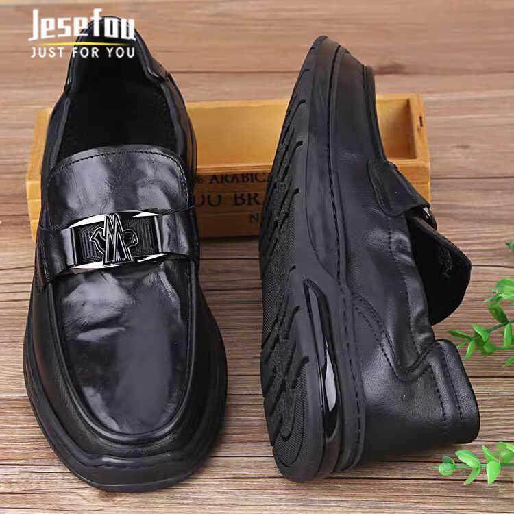 Jesefou高端奢侈真皮厚底男士休闲商务皮鞋轻便舒适增高气质皮鞋