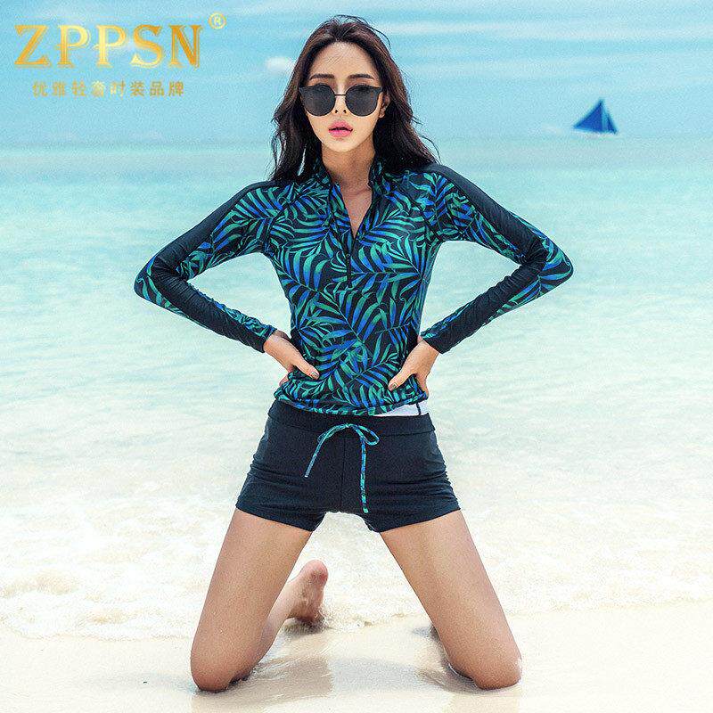 轻奢品牌ZPPSN长袖分体泳衣女保守遮肚显瘦大码防晒温泉运动泳装