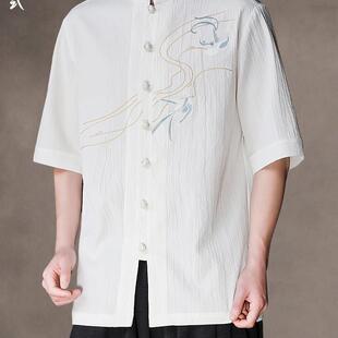 中国风复古盘扣中山装 BellerLee 衬衫 休闲男短袖 刺绣上衣 新中式