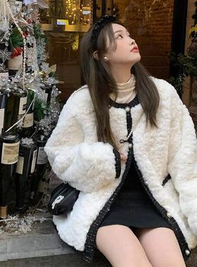 LILY MOST羊羔毛白色别致小香风高级外套女加绒加厚2025冬季新款