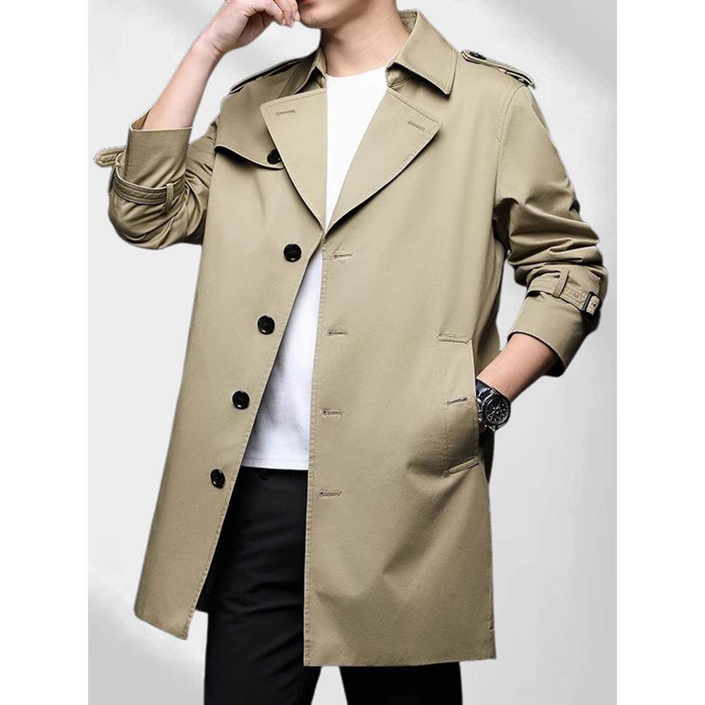 法莎尼亚男装2025新款纯棉风衣男中长款春秋季中年西装领大衣外套