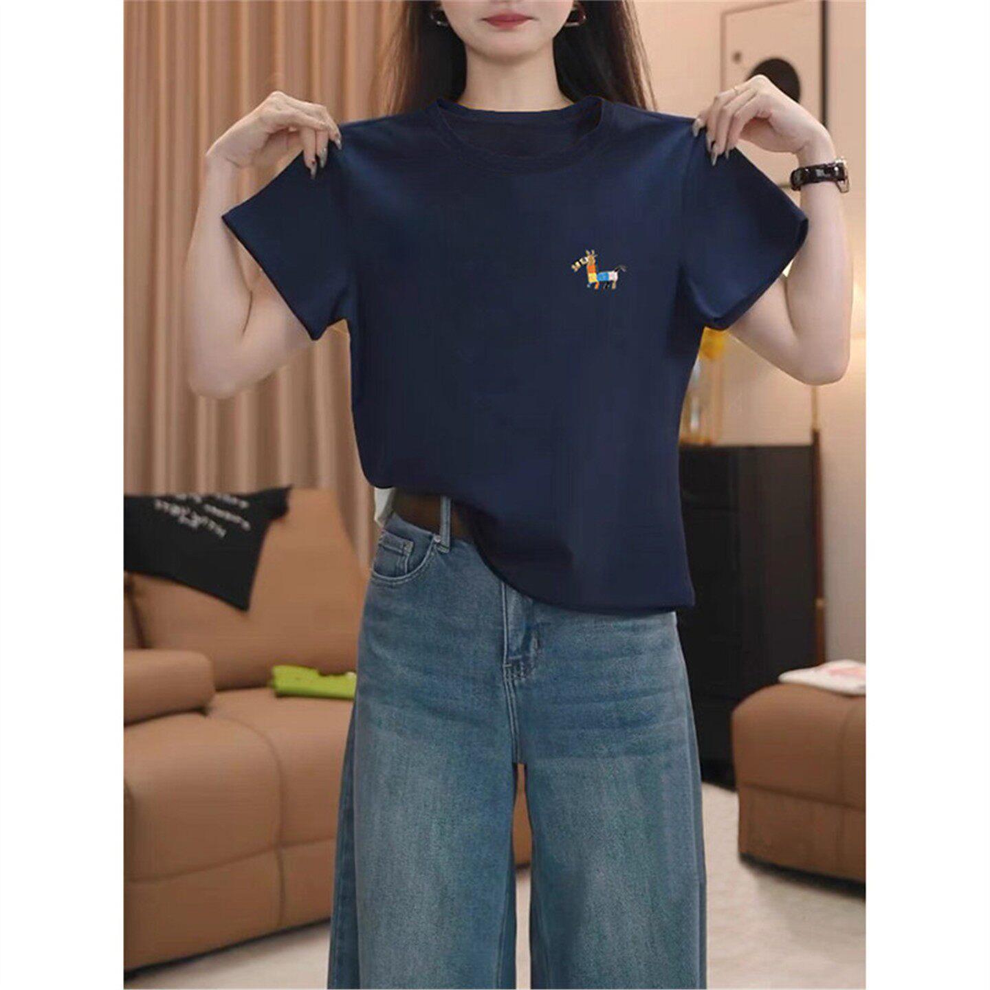 潮牌韩系印花正肩短袖女夏季新款时尚休闲百搭洋气上衣打底衫t恤