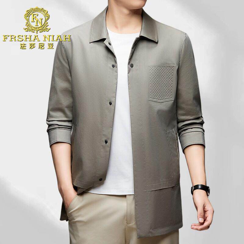法莎尼亚2025春秋季翻领风衣外套男中长款商务休闲男装中年行政