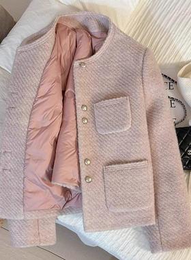 LILY MOST粉色洋气小香风短外套女2025冬季新款90白鸭绒羽绒内里