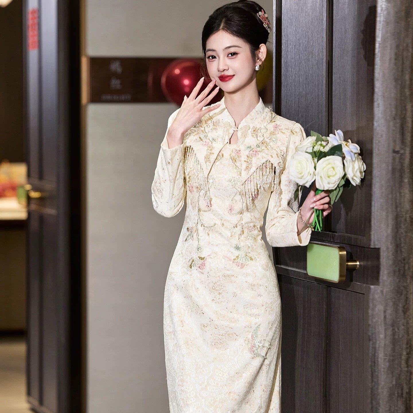 法国Lemondtajoes敬酒服新娘结婚新中式旗袍订婚礼服裙长袖高级感