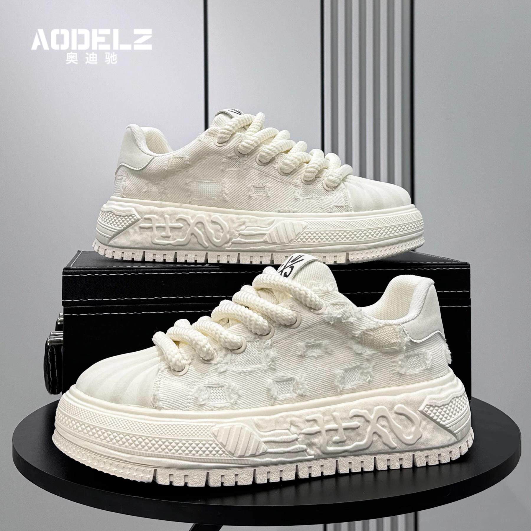 厚底小白鞋男2025秋冬款内增高板鞋小众设计休闲帆布贝壳头乞丐鞋