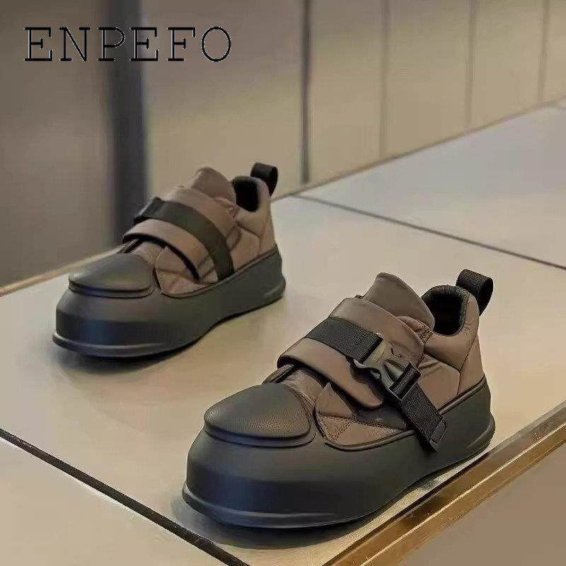 ENPEFO轻奢男士面包鞋休闲板鞋厚底高级感搭扣百搭运动鞋子男