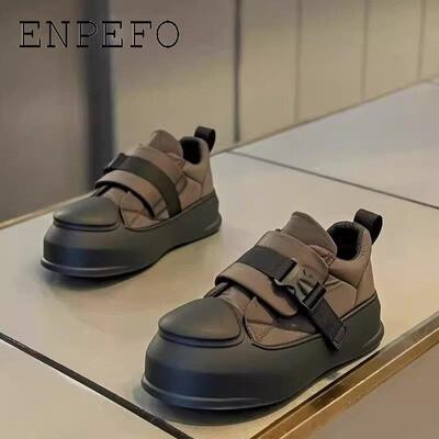 ENPEFO轻奢男士面包鞋休闲板鞋厚底高级感搭扣百搭运动鞋子男