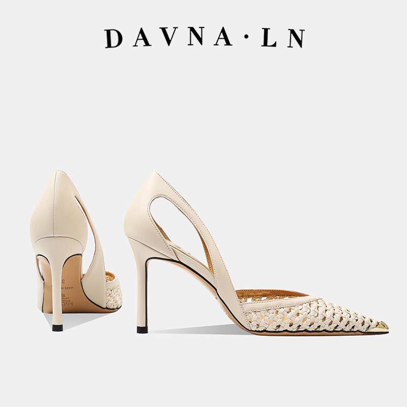 DAVNA`LN编织高跟鞋女2025新款配裙子法式绝美夏季尖头不累脚凉鞋