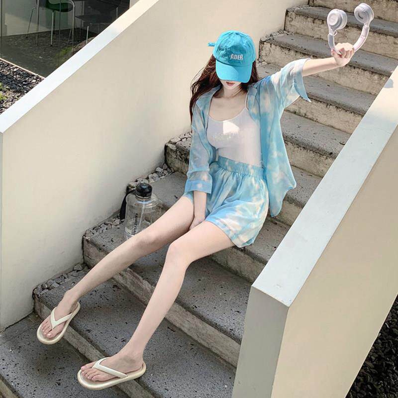SUPDORX三亚海边度假连衣裙女夏新款中长款半袖衬衫短裤套装时尚