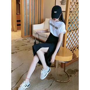 SUPDORX2025小个子套装裙夏新款高级感显高t恤包臂半身裙两件套女
