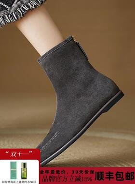 STXT马丁鞋女2025秋季新款内增高5公分覆古英伦风百搭真皮短靴