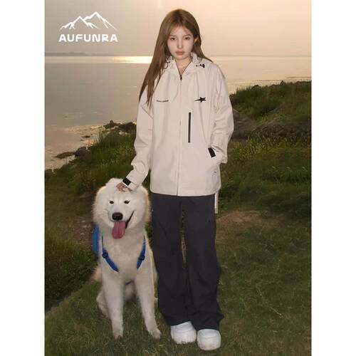 AUFUNRA工装冲锋衣外套女秋美式户外潮牌宽松休闲三合一旅行夹克