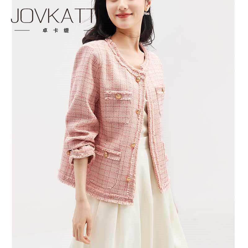 JOVKATTI华美金葱粗花呢圆领小香外套女春秋新款优雅通勤短外套女