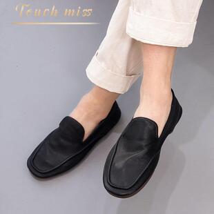 触摸小姐懒人鞋春天真皮平头豆豆鞋新英国男士便鞋