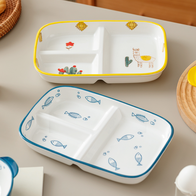 日式陶瓷分格餐盘211大人定量三格分餐盘子家用儿童吃饭餐具套装-封面