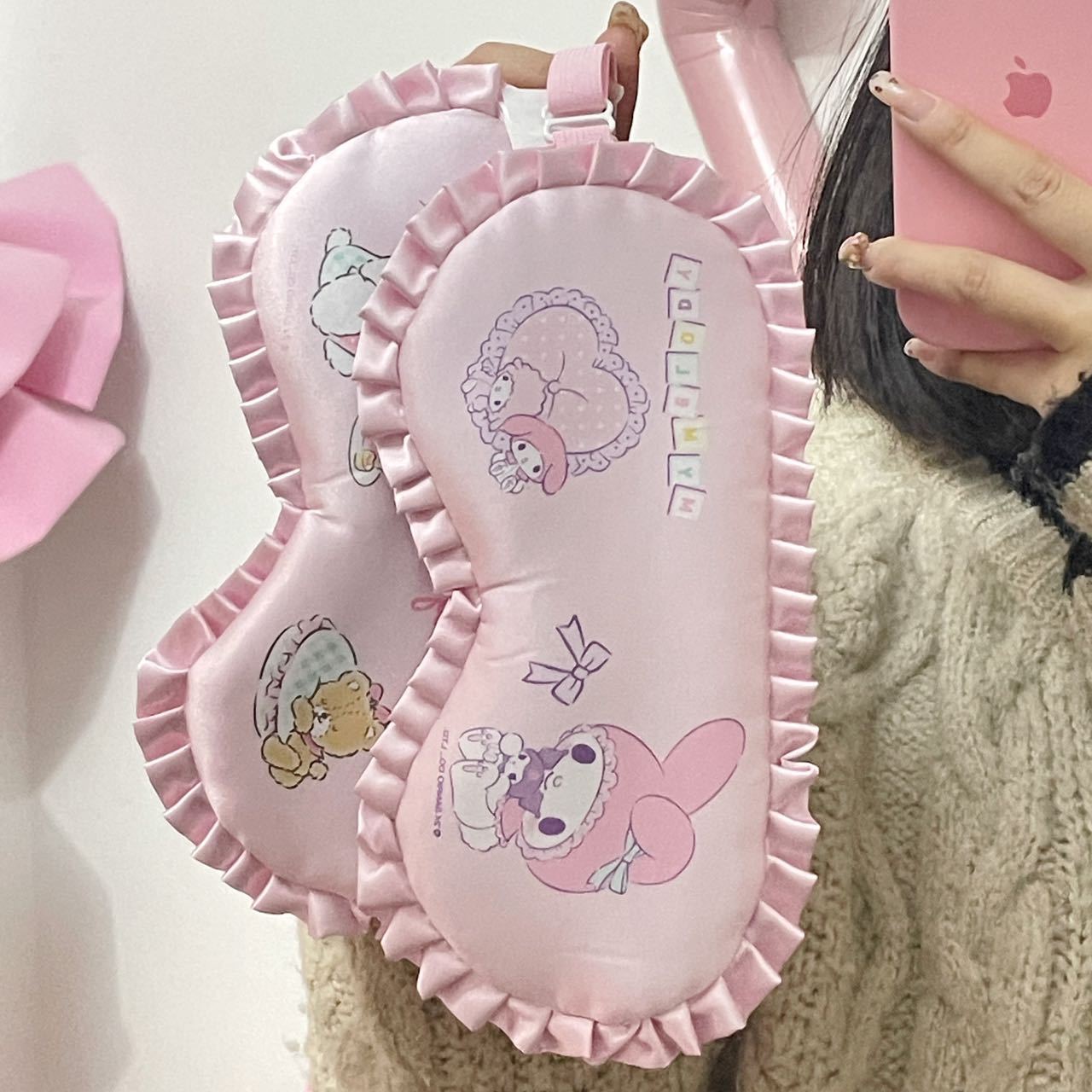 三丽鸥正版授权花边眼罩凯蒂猫可爱卡通萌趣少女心舒适遮光眼罩