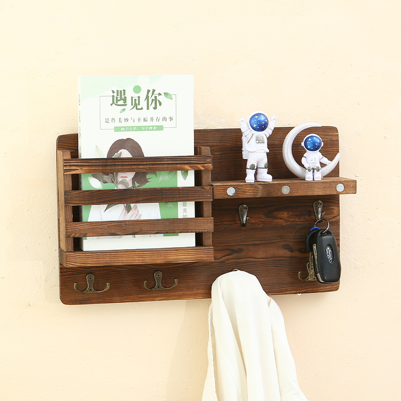实木质置物架壁挂式复古收纳架家居装饰简约餐厅门口挂墙壁整理架