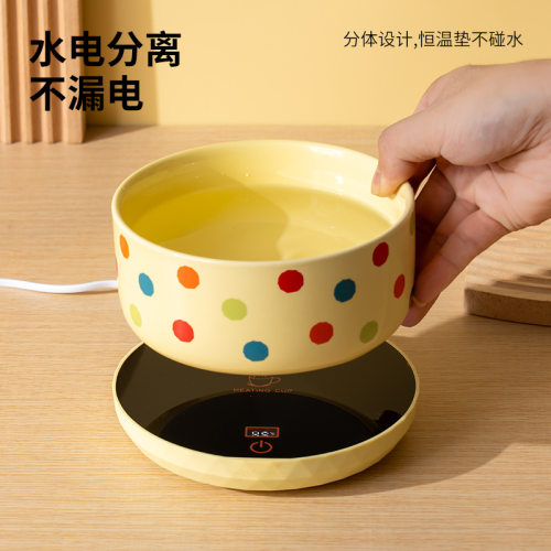 波点恒温猫咪饮水机酸奶机冬季加热罐头喝水碗陶瓷保温宠物饮水器