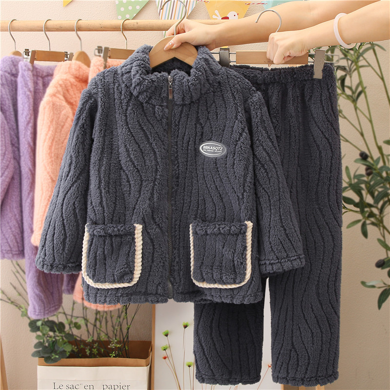 儿童法兰绒睡衣男童8-14岁男孩中大童青少年加厚珊瑚绒家居服套装