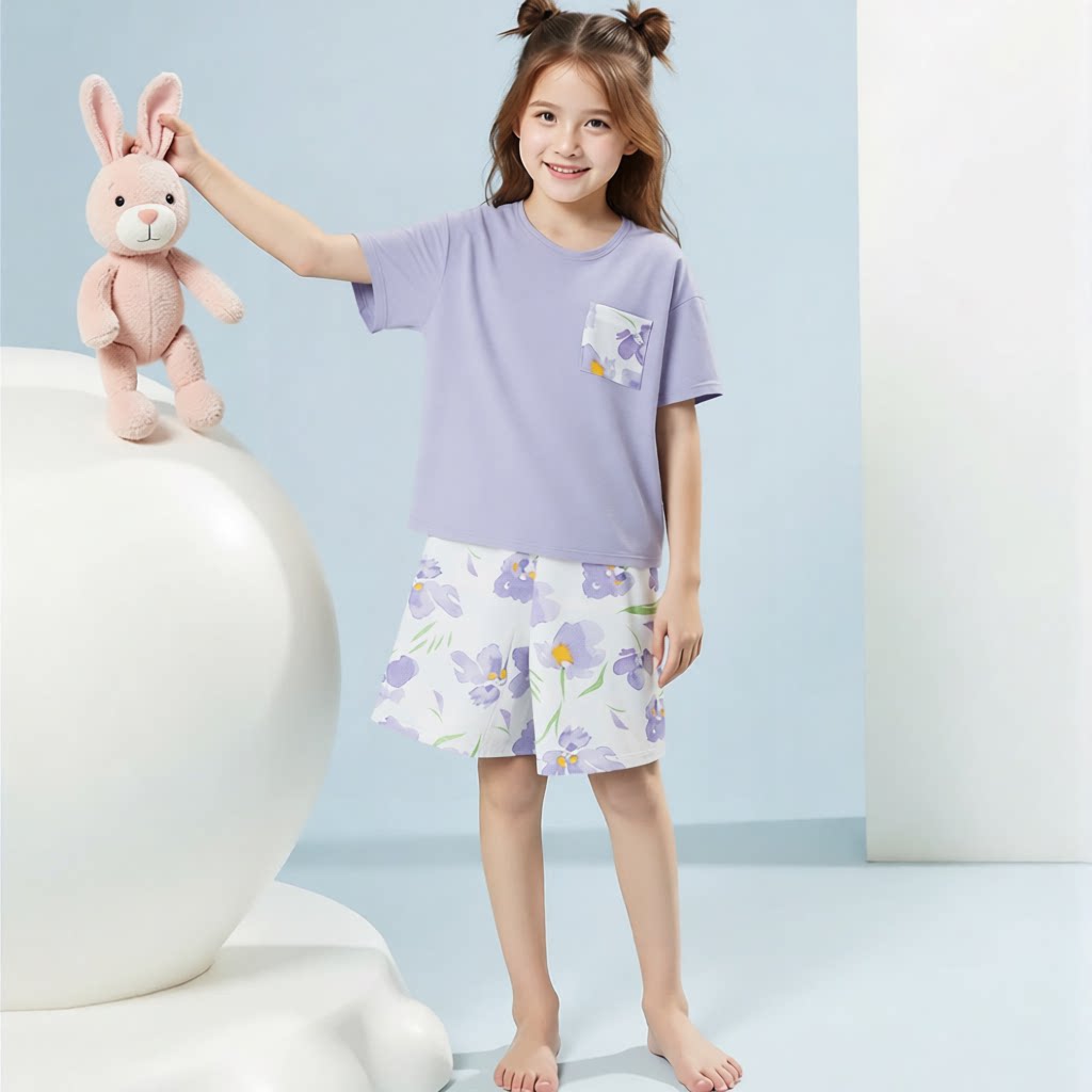 夏季儿童睡衣女童a类薄款冰丝短袖套装宝宝家居服空调服