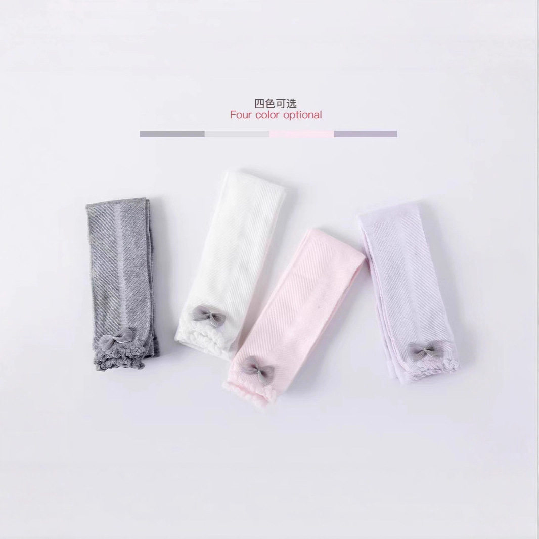 女童百搭纯色夏季薄款网眼透气打底丝袜宝宝蝴蝶结蕾丝款九分裤