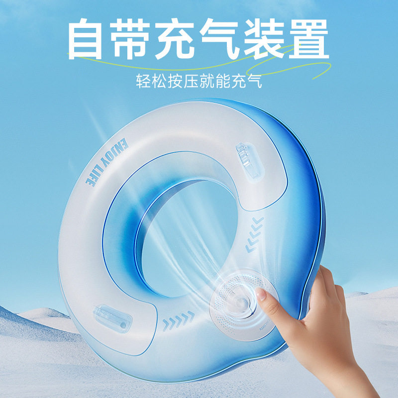 圈奇儿童充气游泳圈双层pvc成人款加厚大人带把手运动户外救生圈