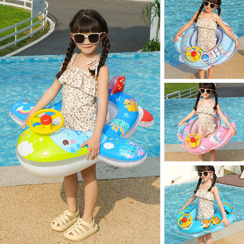 儿童喇叭发声坐圈宝宝警车艇带方向盘充气靠背坐圈小孩座艇游泳圈