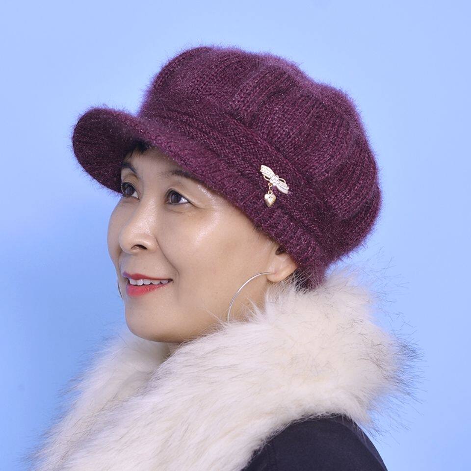 老年人帽子毛线女妈妈秋冬厚女南毛尚人老织针时厚瓜南女帽女帽厚