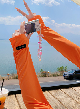 夏天橘色薄冰丝防晒遮阳长手袖套橙色大码女开车护臂宽松防紫外线