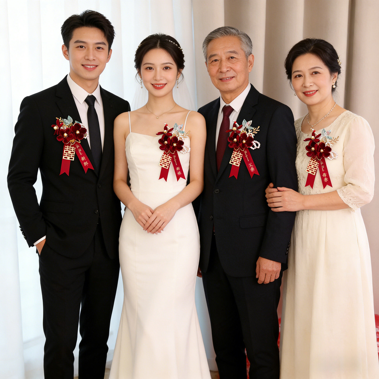 酒红丝绒珍珠款结婚胸花新郎新娘父亲母亲嘉宾全套家人高级感襟花