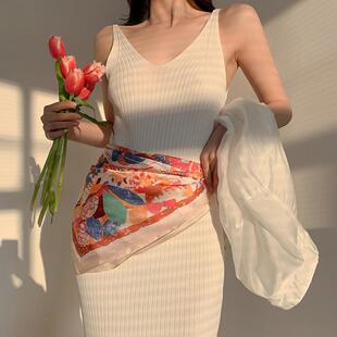 连衣裙腰间配饰大方巾腰带女款丝巾装饰配裙子布艺时尚三角巾腰封