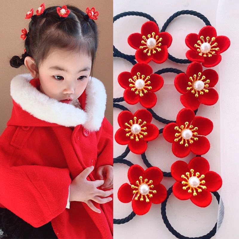 小红花发圈喜庆红色梅花发绳儿童头绳扎头发皮筋女宝宝可爱发饰品