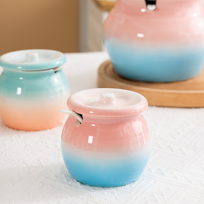 耐高温渐变陶瓷猪油罐家用带盖调料罐辣椒油罐猪油灌陶瓷糖盐罐子