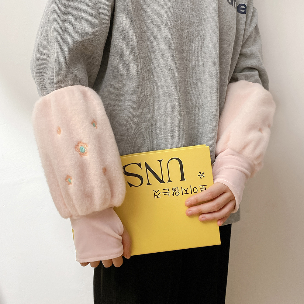 暖手袖套女长款工作ins潮防脏袖头护袖秋冬季二合一手套袖筒护手