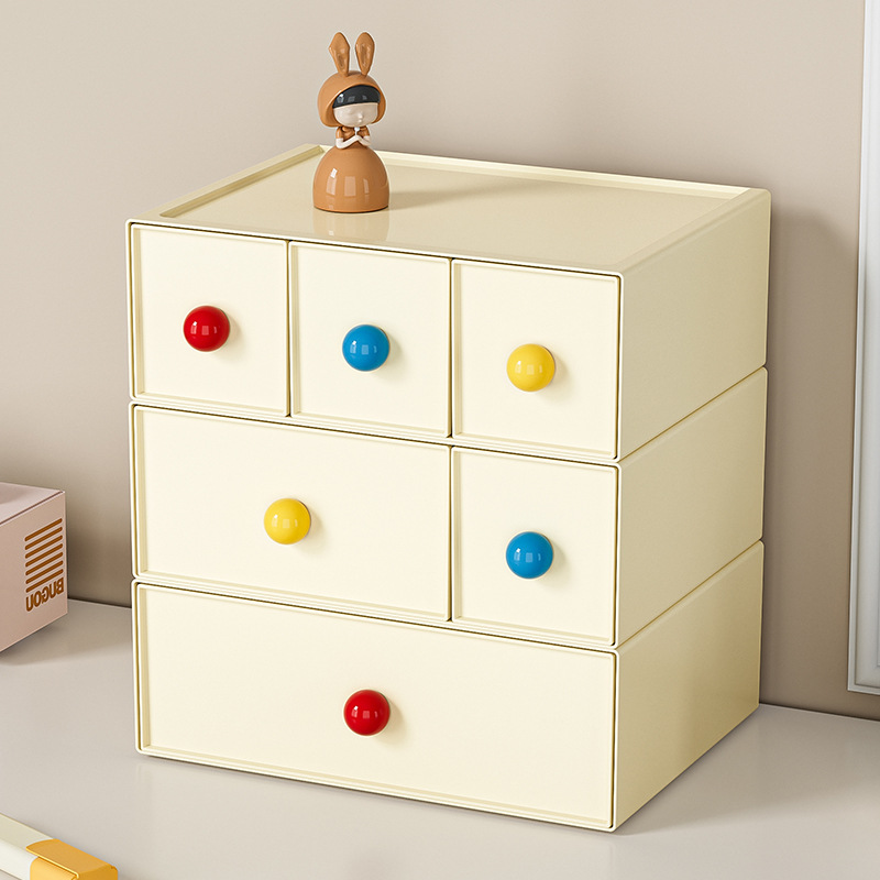 多巴胺桌面收纳柜抽屉式学生书桌文具储物盒皮筋发夹饰品整理盒