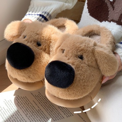 儿童棉拖鞋女童秋冬季室内家居家用防滑保暖可爱小狗毛绒拖鞋男童