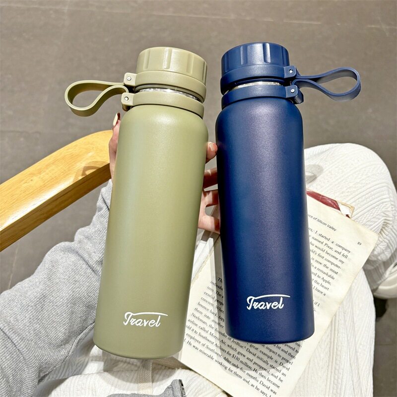 简约大容量保温杯男女士高颜值带茶隔不锈钢水杯学生运动杯子