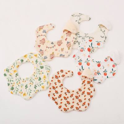 2024婴儿口水巾A类6层加厚纯棉纱布印花围嘴围兜纯色360度口水兜