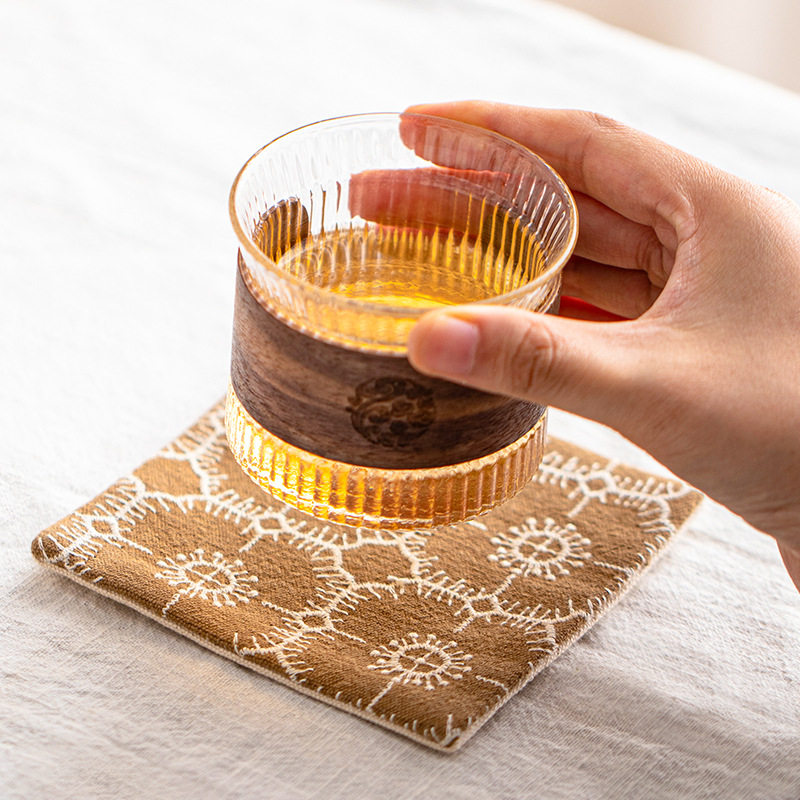日式杯垫刺绣方形双面家