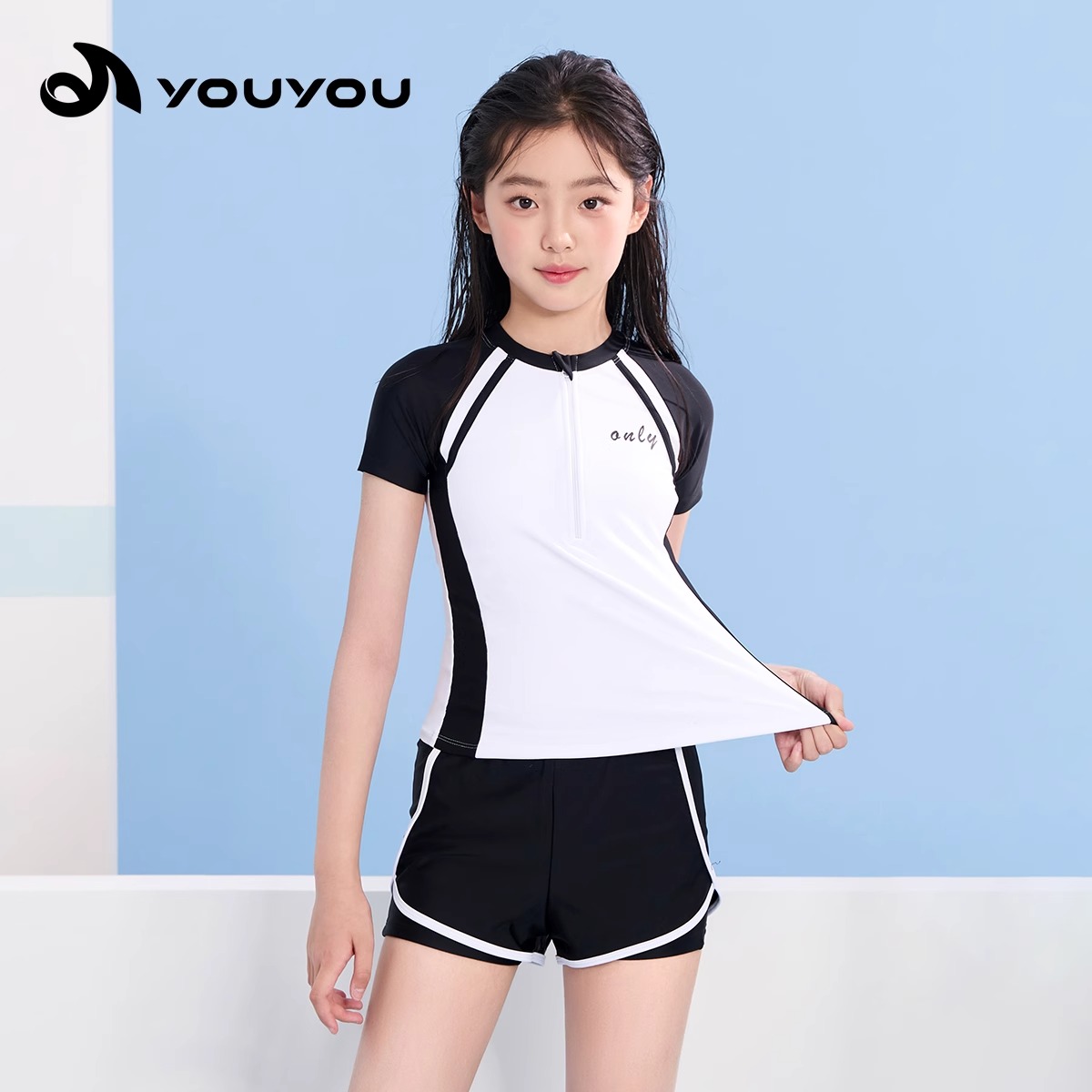 儿童泳衣2025新款女童中大童分体泳装初中生保守专业游泳衣训练服