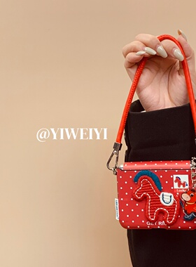 依维意 适用于华为purax手机壳pocket2红色针织马折叠屏oppofindn3flip红皮纹白色波点novaflip红色小马挂件