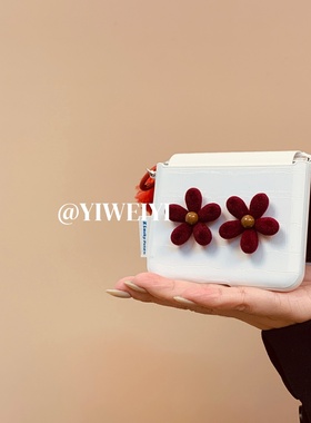 依维意 适用于三星zflip7手机壳pocket2白色鳄鱼纹小众折叠屏小米mixflip2毛绒手绳防摔novaflip轻奢酒红花朵