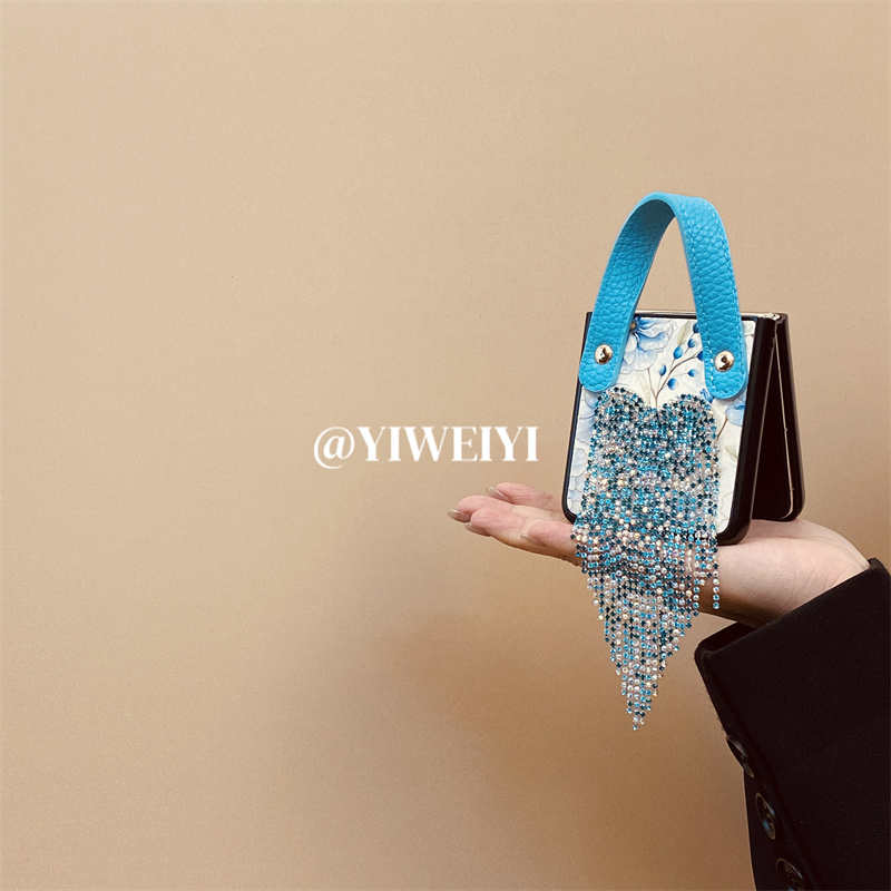 OPPO折叠仿皮爱心闪钻流苏手机壳