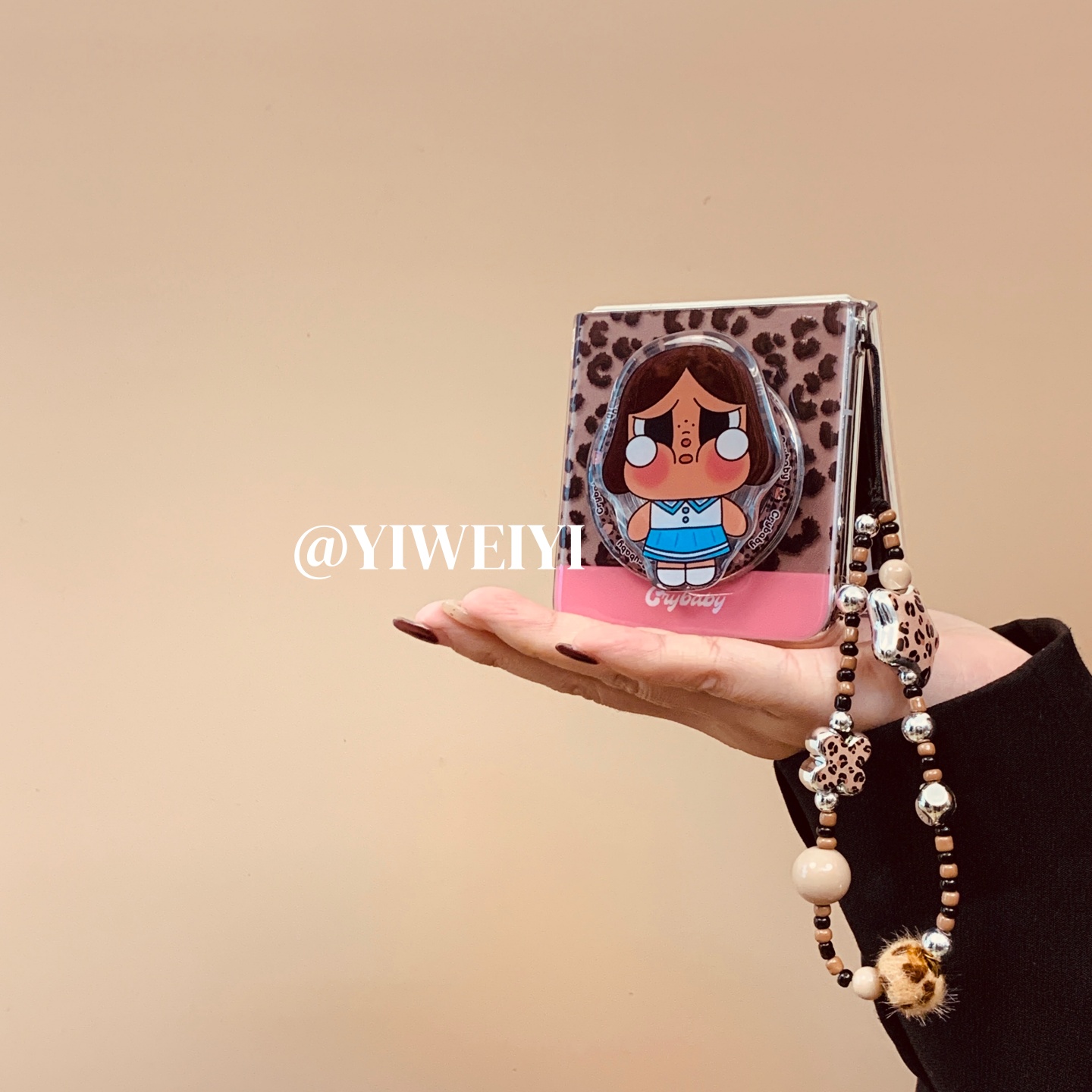 依维意 适用于荣耀magicvflip手机壳pocket2复古豹纹折叠屏mixflip可爱哭娃磁吸支架purax串珠挂绳秋冬新款