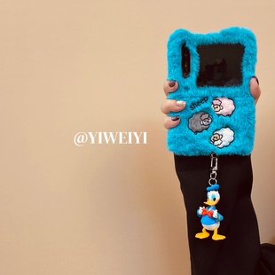 依维意 Razr60Ultra可爱三星ZFlip7 适用于华为PuraX折叠手机壳Pocket2蓝色毛绒小米MIXFlip2刺绣小羊秋冬新款