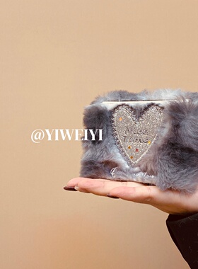 依维意 适用于荣耀MagicVFlip2手机壳毛绒渐变灰色保护套novaFlip折叠屏秋冬新款时尚刺绣闪粉爱心vivoXFlip