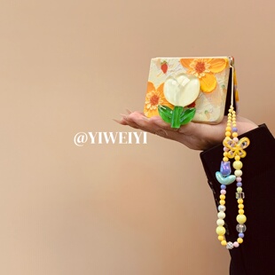 依维意 适用于荣耀magicvflip2手机壳pocket2郁金香支架折叠屏novaflip蝴蝶郁金香串珠挂绳vivoxflip油画花朵