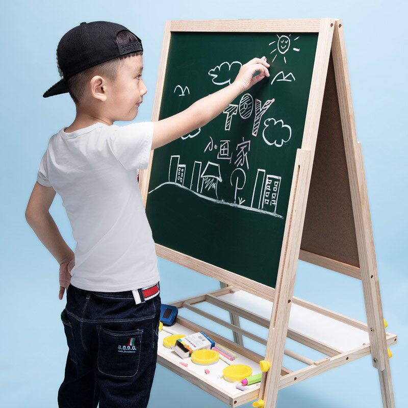 儿童支架式画板宝宝家用黑板双面磁性可升降画架女孩小学生写字板